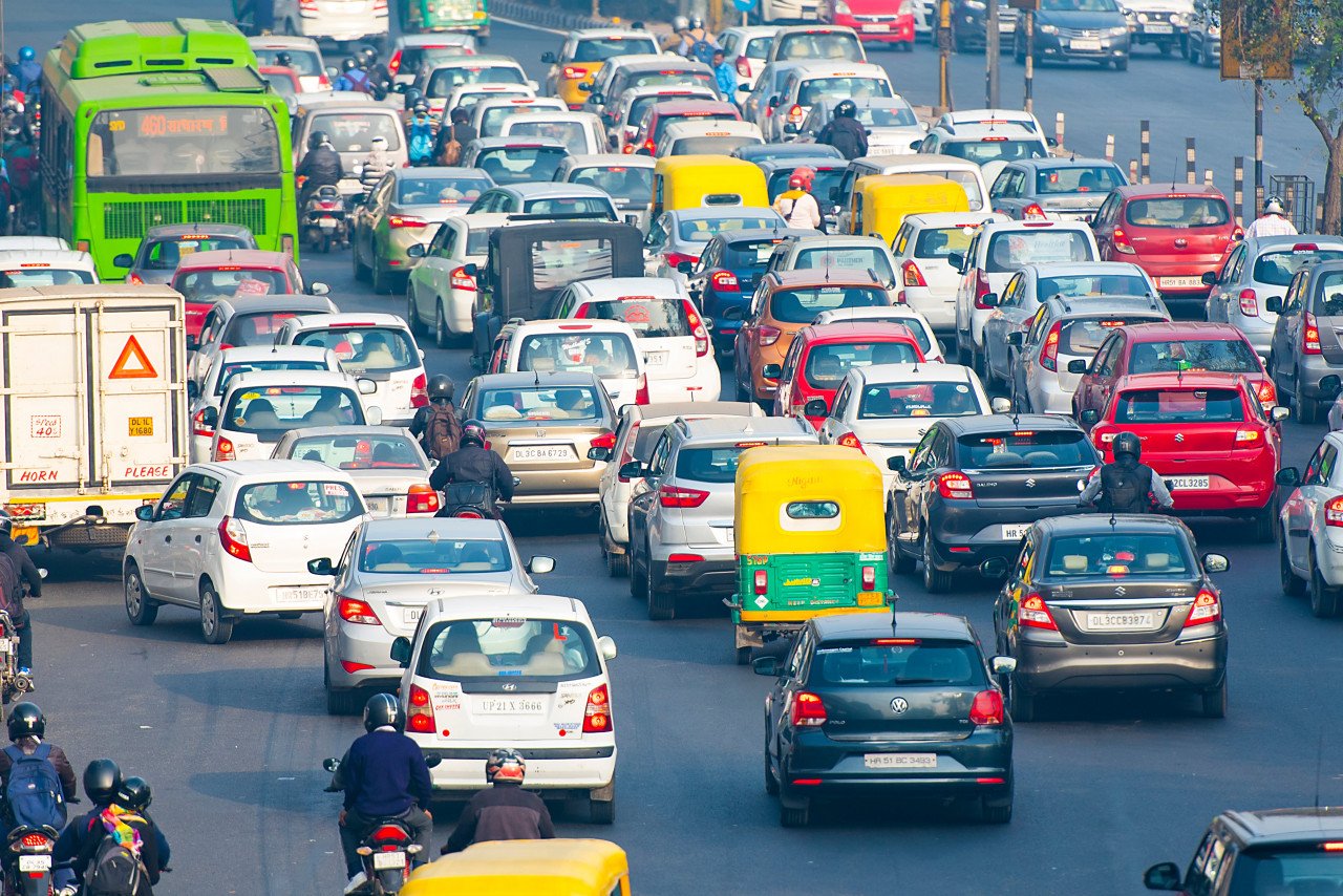 A snapshot of busy street in India.